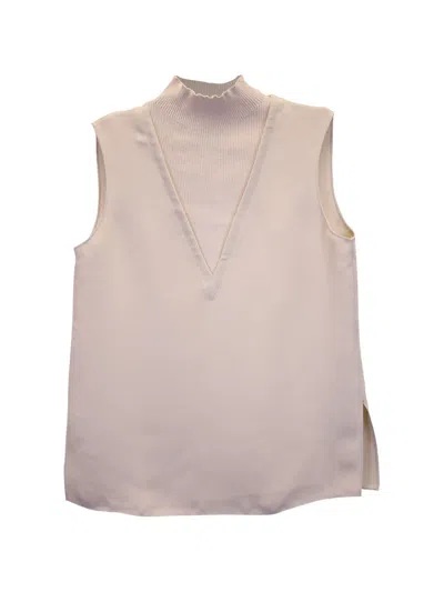 Pre-owned Theory Mock-neck Rib-knit Top In Neutrals