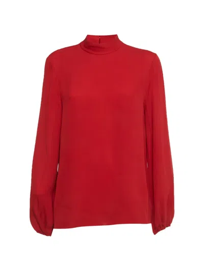 Pre-owned Theory Mock-neck Silk Blouse In Red