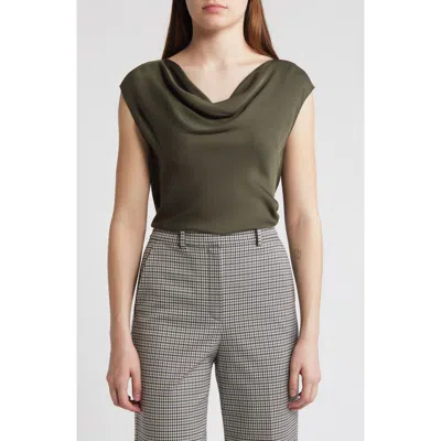 Theory Modern Cowl Neck Silk Top In Dark Olive