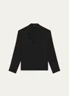 Theory Notch Collar Silk Button-up Shirt In Black