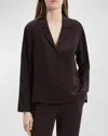 Theory Modern Silk Georgette Lapel-collar Blouse In Brown
