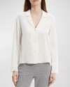 Theory Modern Silk Georgette Lapel-collar Blouse In White