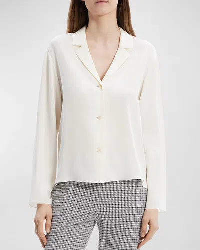 Theory Modern Silk Georgette Lapel-collar Blouse In Ivory