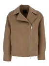 THEORY BROWN BIKER JACKET WITH ZIP IN WOOL AND CASHMERE WOMAN