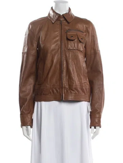 Pre-owned Theory Moto Jacket Leather Biker Jacket In Brown