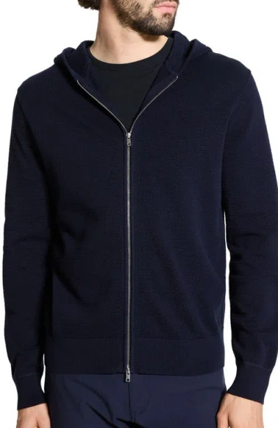 Theory Myhlo Perforated Waffle Cotton Zip Hoodie In Blue