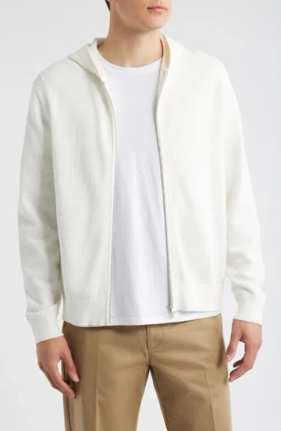 Theory Myhlo Perforated Waffle Cotton Zip Hoodie In White
