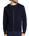 Theory Myhlo Perforated Waffle Cotton Zip Hoodie In Blue