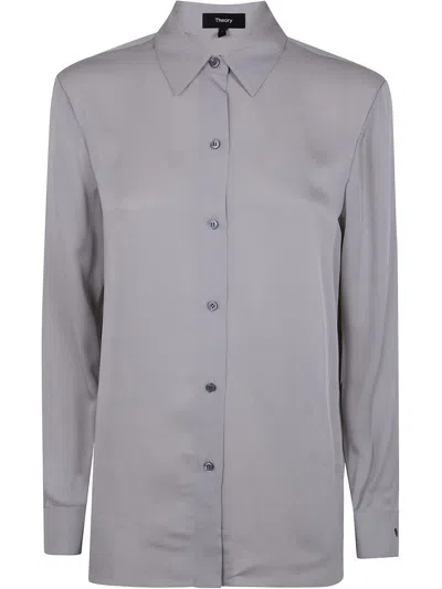 Theory Silk Straight Shirt For Women In Grey