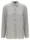 Theory Straight Shirt With Buttoned Cuffs And Pleated Back In Gray