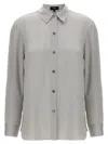 Theory Straight Shirt With Buttoned Cuffs And Pleated Back In Gray