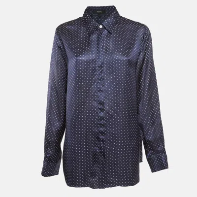 Pre-owned Theory Navy Blue Polka Dots Print Shirt L