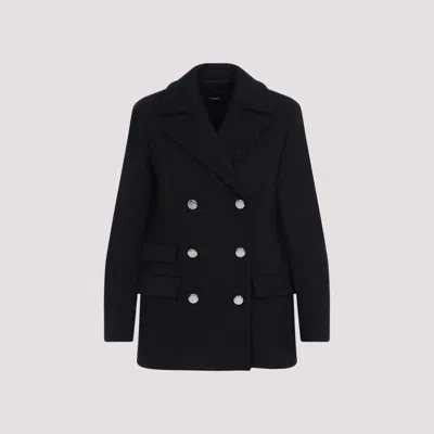 THEORY NAVY BLUE RECYCLED WOOL PEACOAT