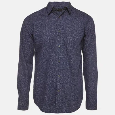 Pre-owned Theory Navy Blue Speck Print Cotton Irving Button Up Shirt M