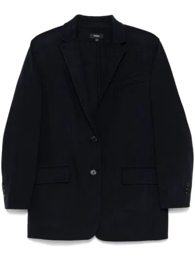 THEORY THEORY NAVY BLUE WOOL CASHMERE BLAZER