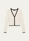 Theory Contrast Trim Wool Blend Cardigan In Ivoryblack