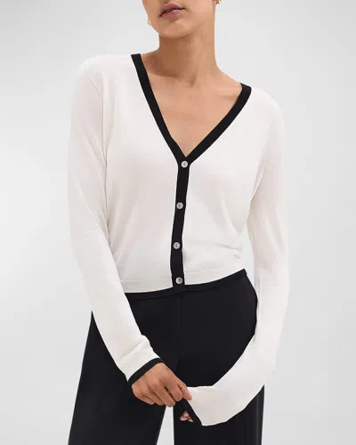 Theory Neo Bering Tipped Wool-blend Cardigan In Ivory