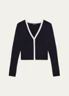 Theory Neo Bering Tipped Wool-blend Cardigan In Navy/ivory