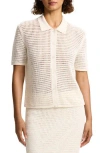 Theory Neo Open Stitch Linen Blend Mesh Cardigan In Bone