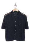 Theory Mesh Linen-blend Shirt In Nocturne Navy