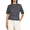 Theory Neo Sag Harbor Stripe Linen Blend Boyfriend T-shirt In Nocturne Navy Multi