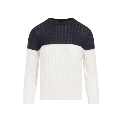 THEORY NOCTURNE NAVY-BLUE LINEN COLOR BLOCK SWEATER