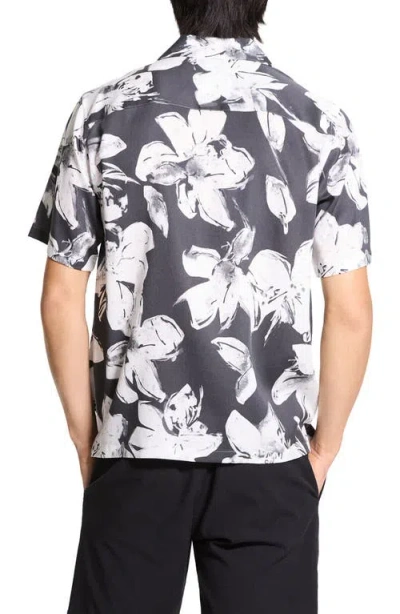 Theory Noll Brushed Floral Camp Shirt In Black