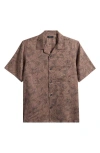 Theory Noll Floral Print Camp Shirt In Walnut