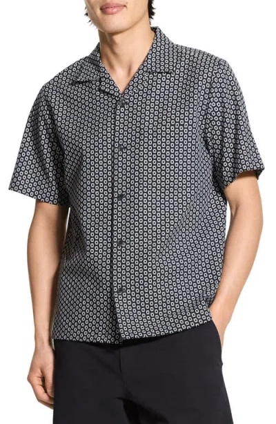 Theory Noll Gemometric Cotton Camp Shirt In Gray