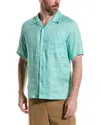 Theory Noll Linen Short Sleeve Shirt In Green