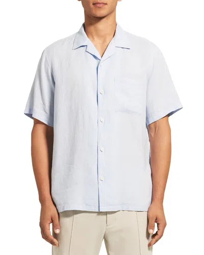 Theory Noll Linen Woven Shirt In Sky Light