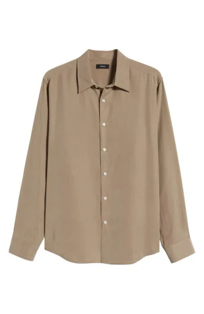 Theory Rammy Poplin Button-up Shirt In Taupe - Qe0