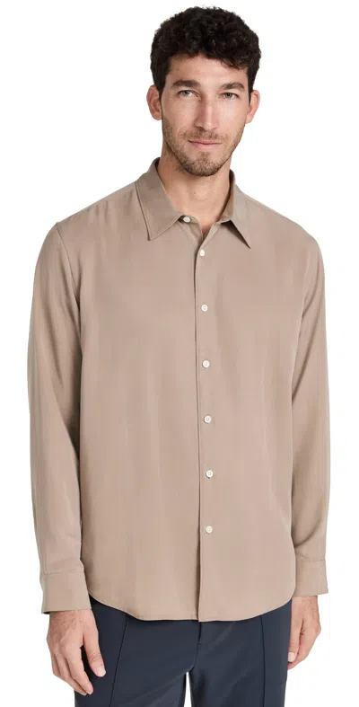 Theory Noll Shirt In Fluid Lyocell Taupe