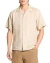 Theory Noll Short Sleeve Button Front Linen Camp Shirt In Neutral