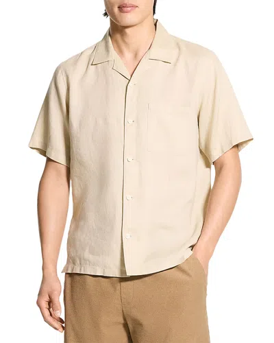 Theory Noll Short Sleeve Button Front Linen Camp Shirt In Neutral