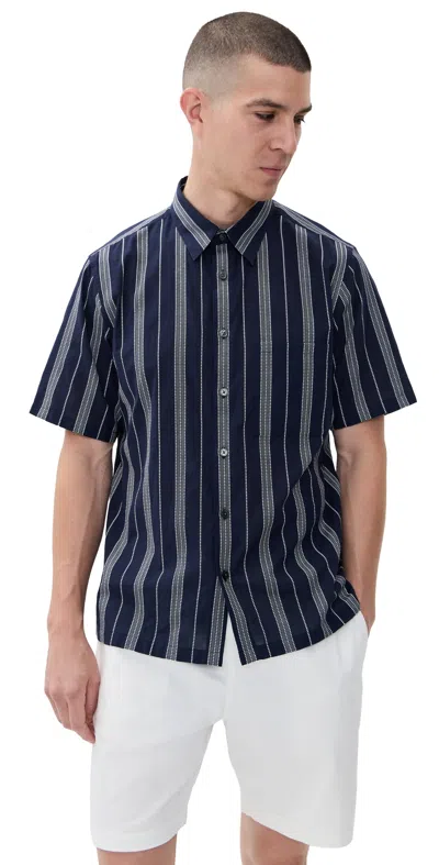 THEORY NOLL SHORT SLEEVE IN SUMMER DOBBY BALTIC/WHITE