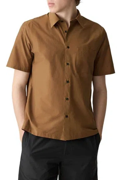 Theory Noll Soft Lawn Short Sleeve Button-up Shirt In Brown