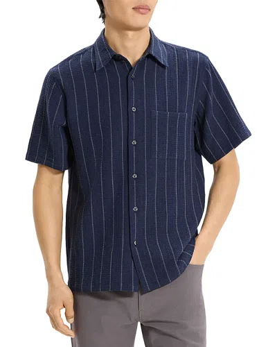 Theory Noll Striped Short Sleeve Shirt In Blue