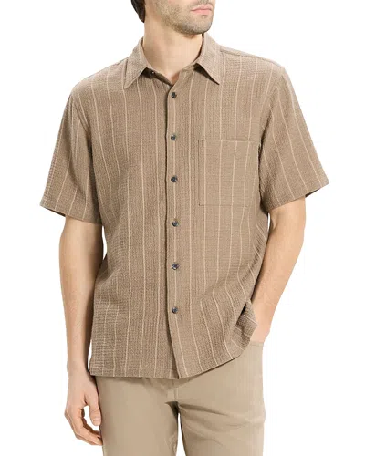 Theory Noll Striped Short Sleeve Shirt In Neutral