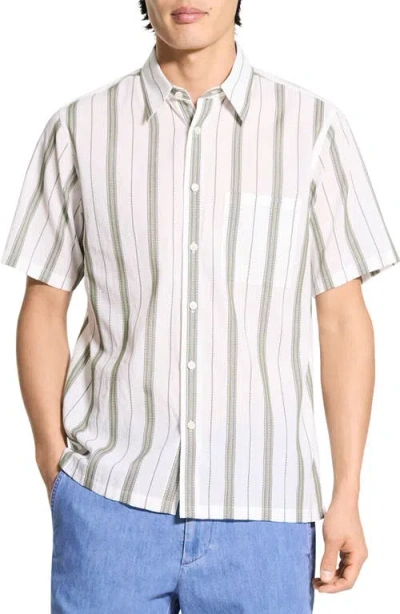 Theory Noll Summer Dobby Short Sleeve Button-up Shirt In White