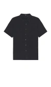 Theory Noran Short Sleeve Knit Button-up Shirt In 深青蓝