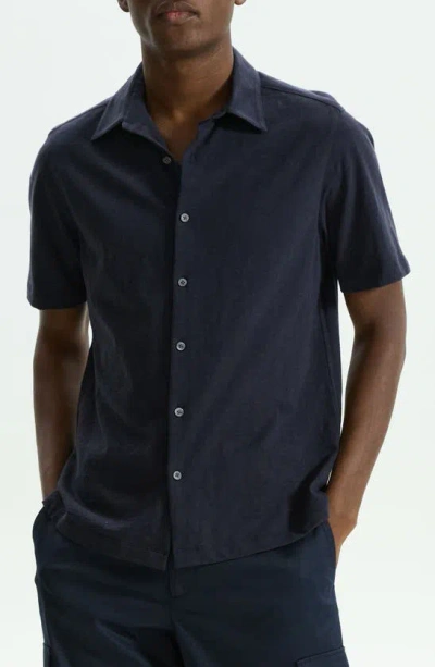 Theory Noran Short Sleeve Knit Button-up Shirt In Eclipse
