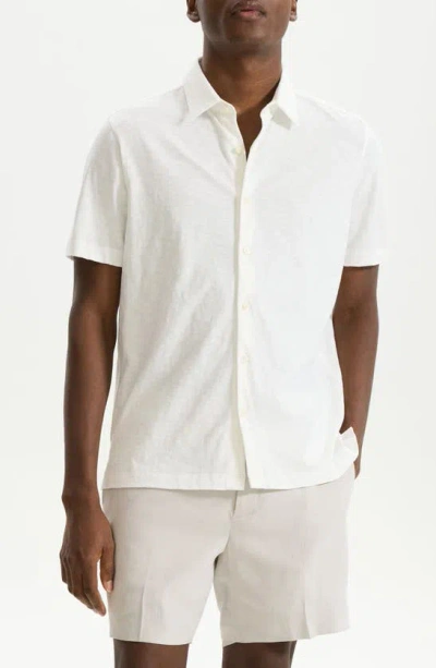 Theory Noran Short Sleeve Knit Button-up Shirt In White