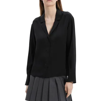 Theory Notch Collar Silk Button-up Shirt In Black