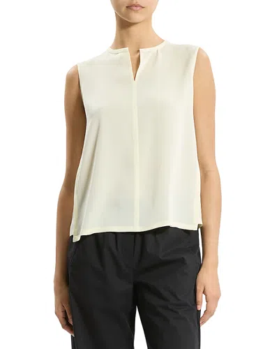 Theory Notch Neck Sleeveless Satin Top In White