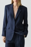 Theory Notched Lapel Silk Blazer In Blue
