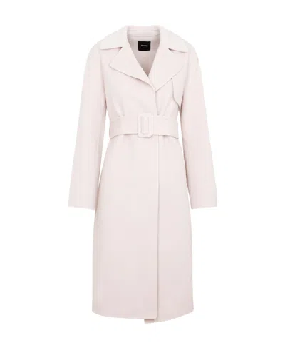 Theory Notched-lapels Belted Coat In White