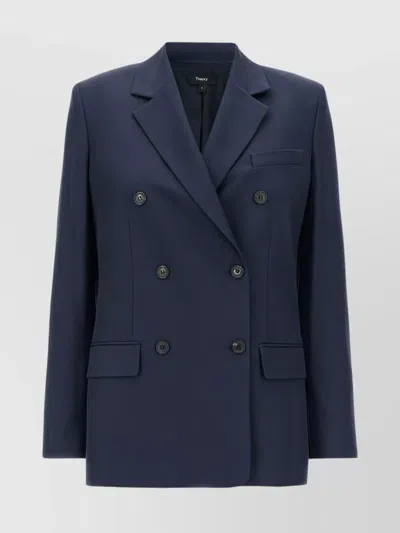 Theory Notched Lapels Double-breasted Blazer In Blue