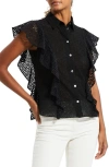 Theory Button-down Georgette Ruffle Top In Black