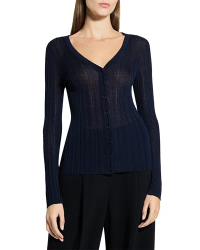Theory Novel Rib V Neck Cardigan In Blue
